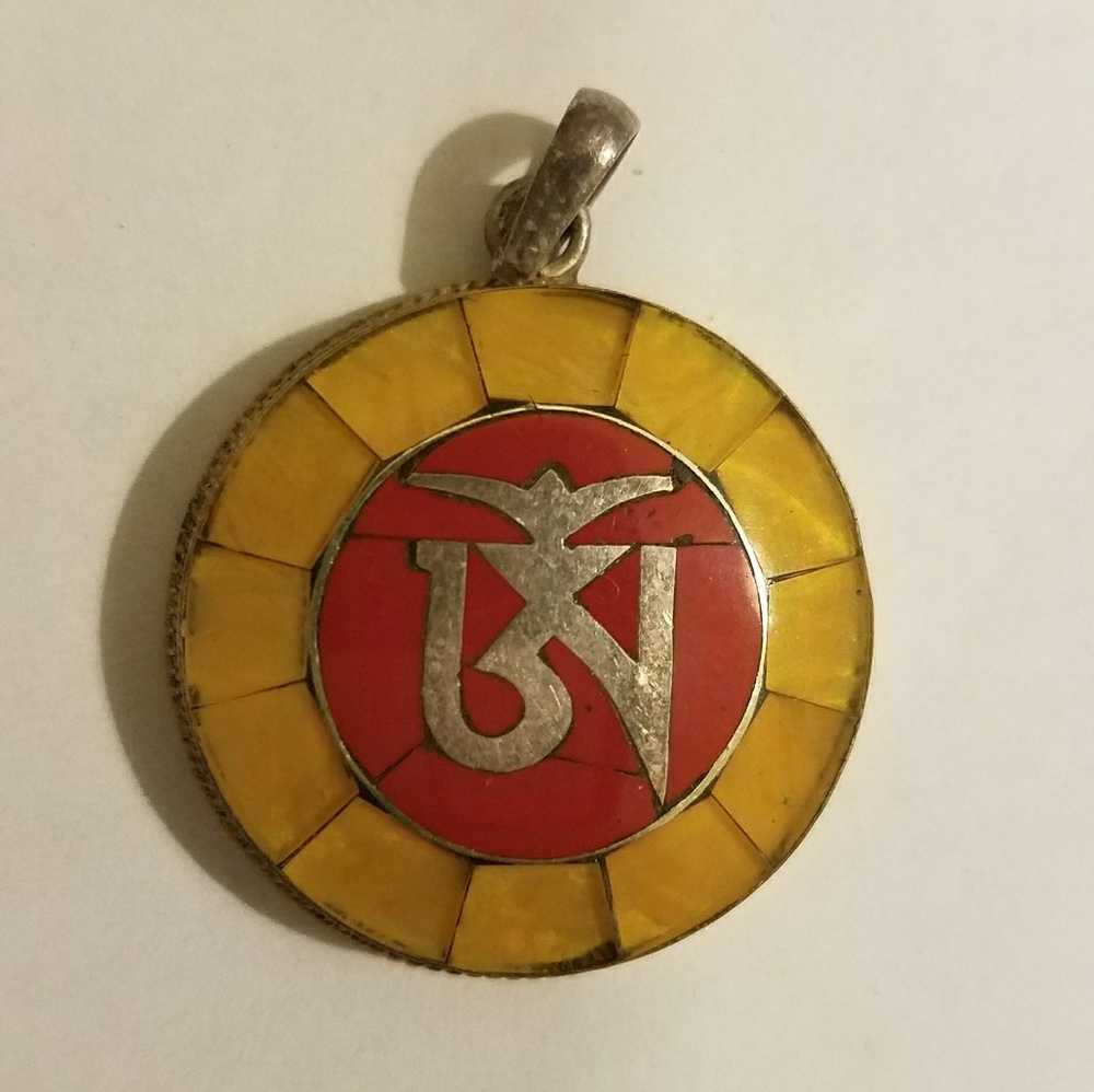 Sterling Silver Om Pendant with Stone Accent